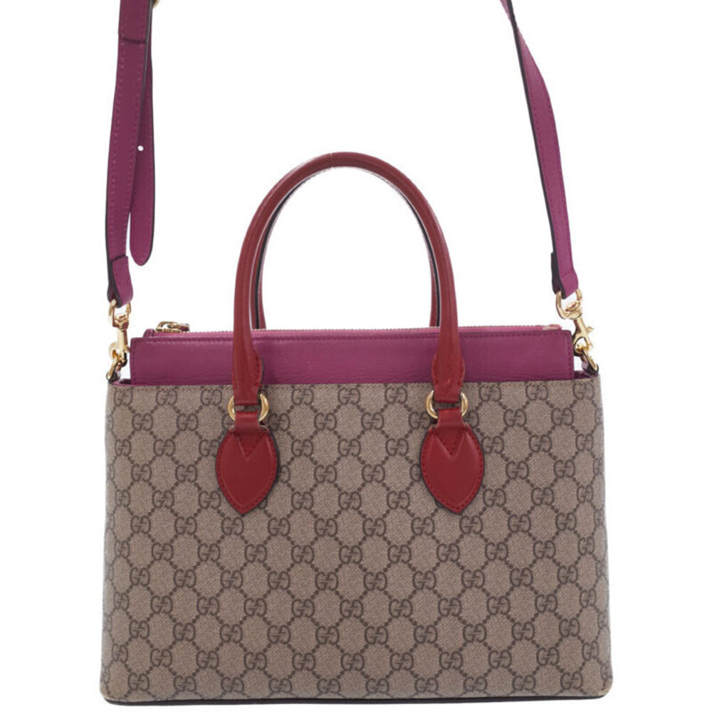 Gucci GG Supreme Monogram Moon Calfskin Zip Top 2way Tote Pink